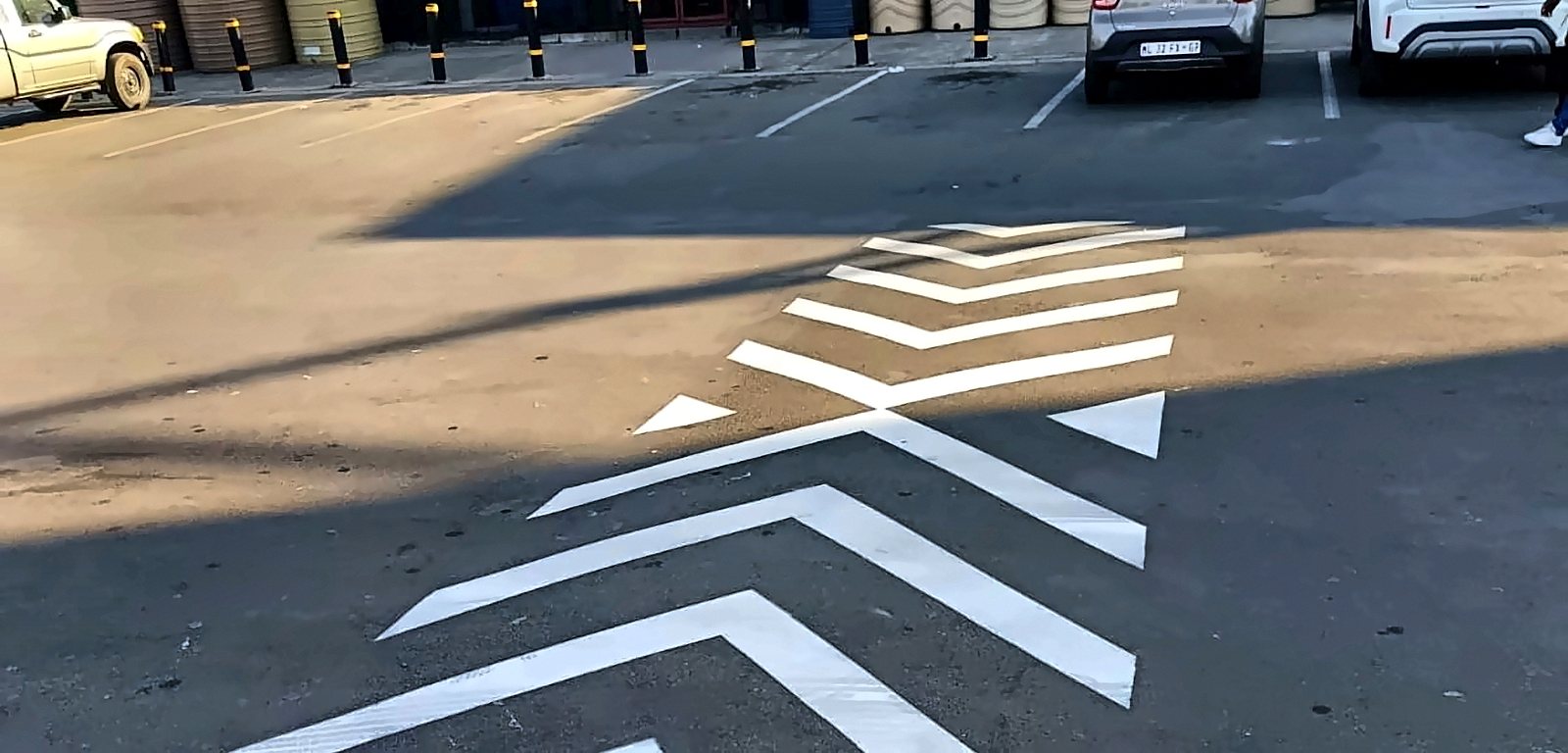 Freshly painted road chevrons